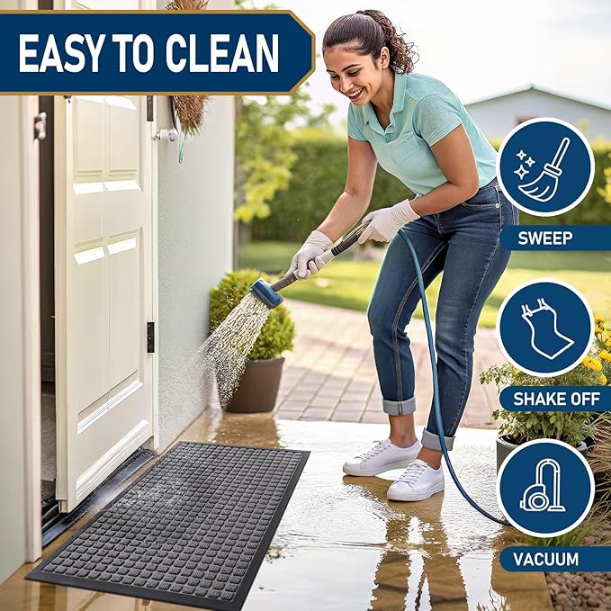 Smiry Front Door Mat Outside Entrance, Heavy Duty Natural Rubber Doormat, Non Slip, Trap Dirt and Moisture, Easy Clean, Low Profile Welcome Floor Mats for Indoor Outdoor Entry, 59x23 Inch, Mix Grey
