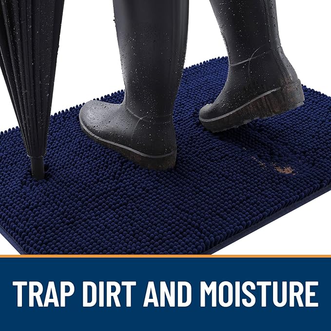 OLANLY Dog Door Mat for Muddy Paws 30x20, Absorbs Moisture and Dirt, Absorbent Non-Slip Washable Doormat, Quick Dry Chenille Mud Mat for Dogs, Entry Indoor Entryway Carpet for Inside Floor, Navy Blue