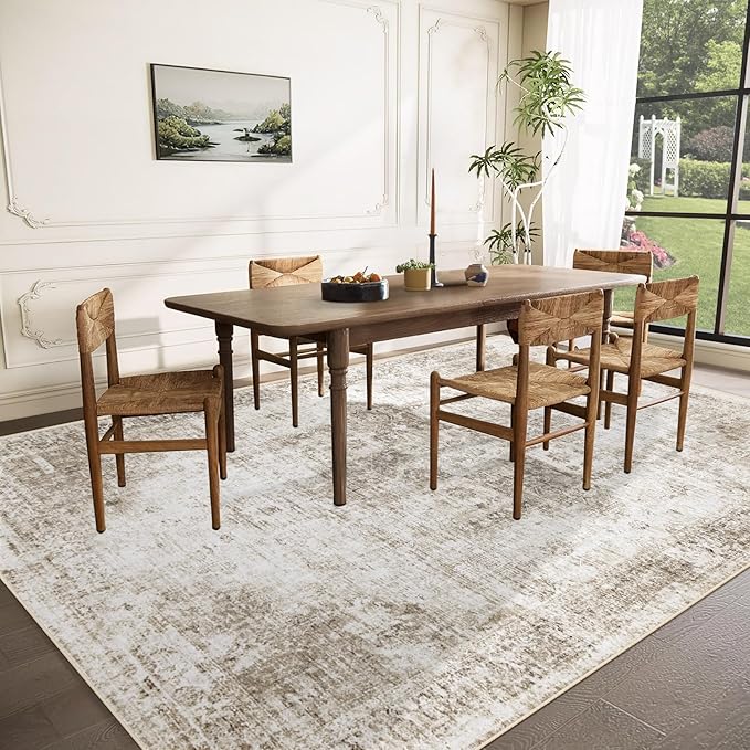 Area Rug 8x10 Washable Rug, Vintage Boho Medallion Rugs Non-Slip Soft Low Pile Large Distressed Rug Indoor Retro Carpet for Living Room Bedroom Dining Room Home Office (Taupe, 8'x10')