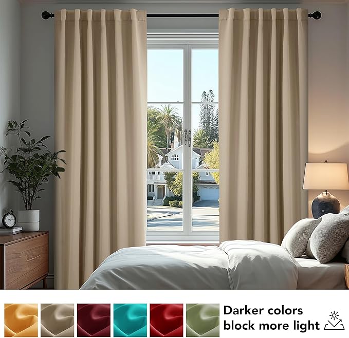Deconovo Blackout Curtains, Thermal Insulated, W42 x L84 2 Panels, Back Tab, Machine Washable, Room-Darkening Drapes for Bedroom/Living Room Khaki
