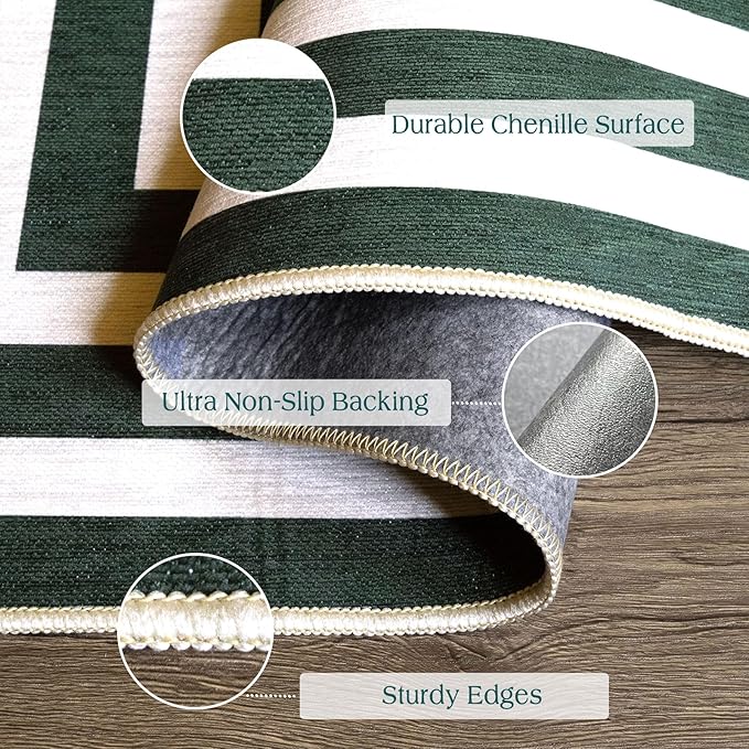 3x5 Modern Entry Rug - Small Washable Indoor Outdoor Mats for Front Door Non-Slip Porch Rug Green White Geometric Striped Throw Rugs for Living Room Bedroom Entryway Kitchen Office Porch Decor