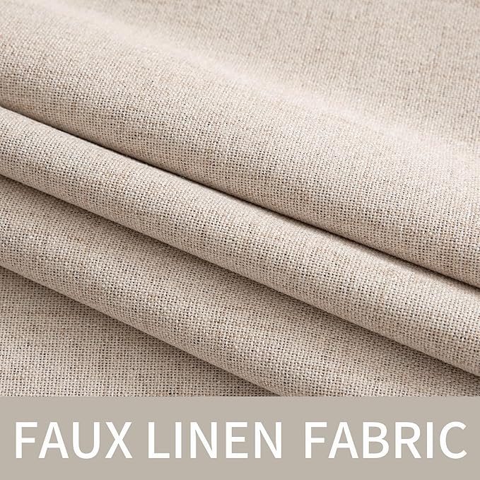 MIULEE 100% Blackout Linen Textured Curtains for Bedroom Solid Thermal Insulated Natural Beige Grommet Room Darkening Curtains & Drapes Luxury Decor for Living Room Nursery 52 x 98 Inch (2 Panels)