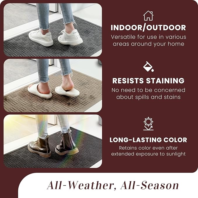 Mibao Front Door Mat Indoor Outdoor Entrance, Dirt Trapping Waterproof All-Season, All-Weather Doormat, Non-Slip Durable Natural Rubber Low Profile Easy Clean Patio Entrance Mat, 29.5" x 17", Black