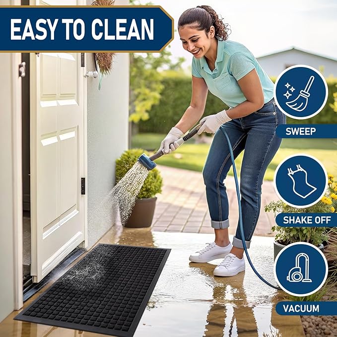 Smiry Front Door Mat Outside Entrance, Heavy Duty Natural Rubber Doormat, Non Slip, Trap Dirt and Moisture, Easy Clean, Low Profile Welcome Floor Mats for Indoor Outdoor Entry, 35x23 Inch, Black