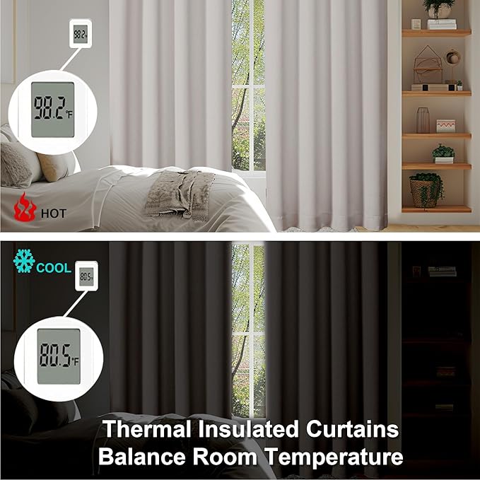 Simplebrand Natural Blackout Curtains for Bedroom 102 Inches Long 2 Panels, Solid Thermal Insulated, Energy Saving Living Room Window Treatment Curtains Blackout Drapes, W50 x L102 Inch, Natural