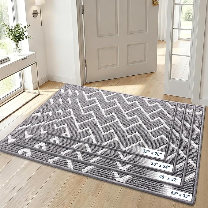 OLANLY Front Door Mat, Non-Slip Rubber Backing, Dirt Resistant and Absorbent, Washable, Easy to Clean Low-Profile Indoor Doormat for Back Door, Entryway, Inside Entrance, 59x20, Grey