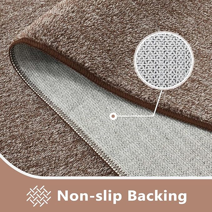 FinRèc 4x6 Washable Area Rugs for Bedroom Living Room, Low Pile Thin Rug Solid Color, Non-Slip Carpet Indoor for Home Decor (Brown)