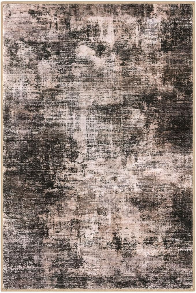 IOHOUZE Abstract Area Rugs 8x10 Ft Washable Large Rugs for Living Room, Non Slip Dining Room Rug, Printed Faux Wool Rugs for Bedroom, Floor Carpet for Office Nursery Playroom, Brown/Rust