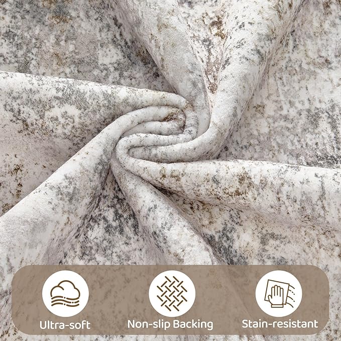 UERMEI 7x10 Area Rug Living Room Rugs - Washable Neutral Modern Abstract Soft Thin Large Rug Indoor Floor No Slip Rug Carpet for Bedroom Under Dining Table Home Office Decor - Brown Grey
