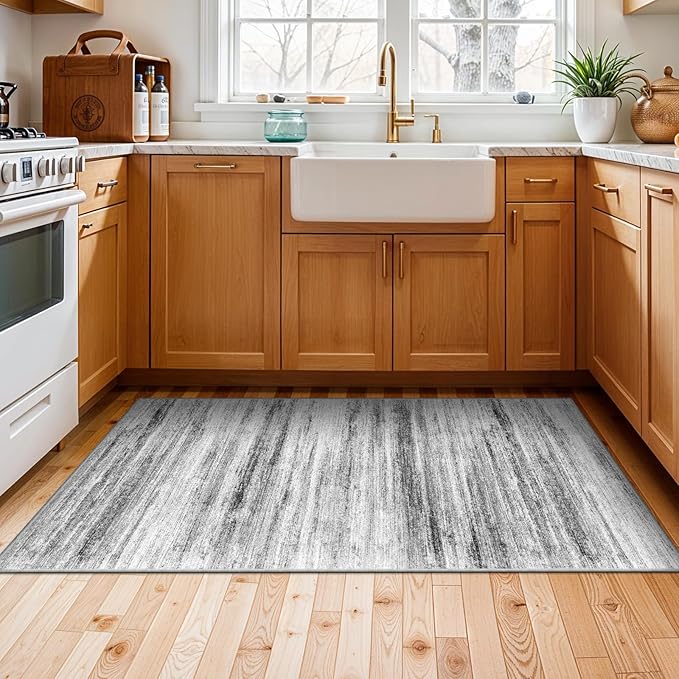 3x4 Rugs Washable Entry Rug: Easy-to-Clean Carpets for Large Entryway Hallway Kitchen Bedroom - Stain and Water Resistant Carpet with Non-Slip Backing - Soft Low-Pile Door Mat Grey
