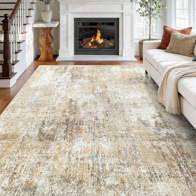 Washable Area Rugs 5'x8' Non-Slip Modern Abstract Soft for Living Room Entryway Bedroom Nursery, Print Pattern, Neutral Brown Gray