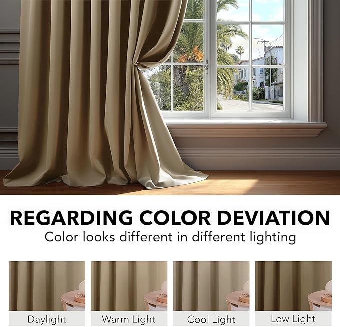 Deconovo Blackout Curtains, Thermal Insulated, W52 x L108 2 Panels, Back Tab, Machine Washable, Room-Darkening Drapes for Bedroom/Living Room Khaki