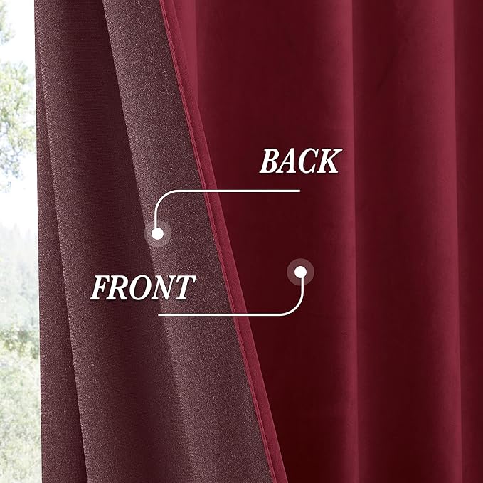 RYB HOME Burgundy Red Velvet Curtains for Christmas Decor, Soft Luxury Backdrops for Studio Theater, Rod Pocket & Back Tab Modern Design for Bedroom Living Room, 52" W x L96 L, 2 Panels Set