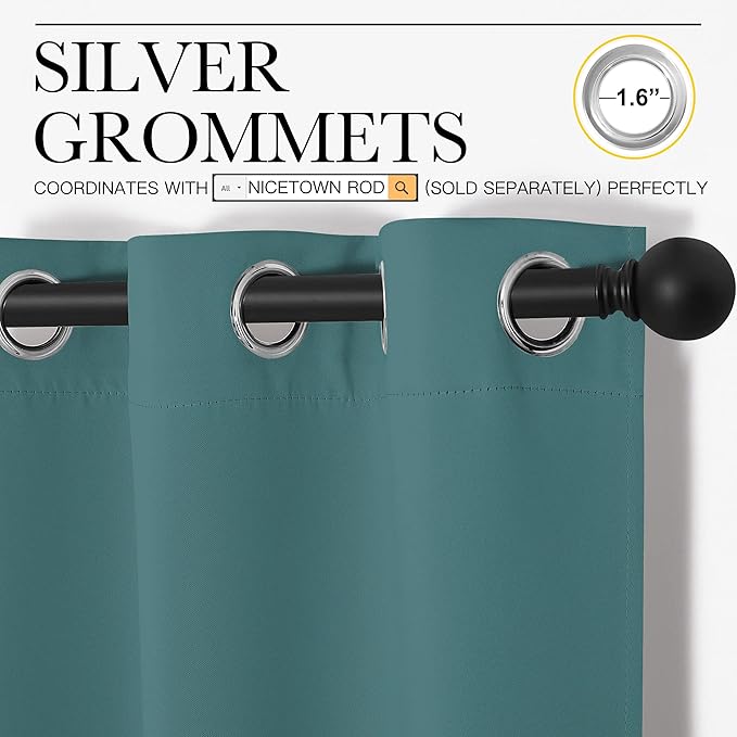NICETOWN Window Curtain Panels, Thermal Curtains Insulated Solid Grommet Blackout Draperies/Drapes for Loft Window (Sea Teal, One Pair, 34 by 84-inch)