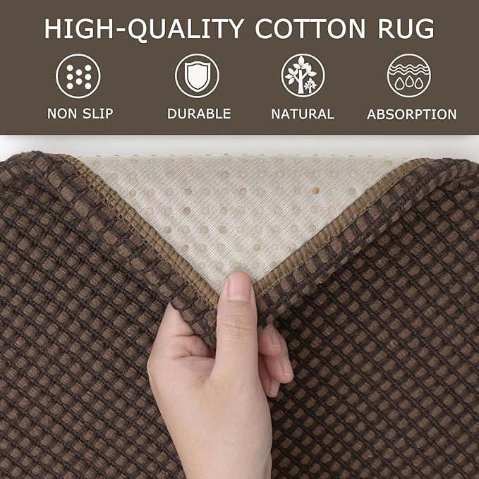 KOZYFLY Long Runners for Hallways 3x12 ft Washable Kitchen Runner Non Slip Rubber Backed Hallway Rugs Cotton Entryway Runner Rug Floor Carpet for Indoor Hall, Backdoor, Kitchen, Reddish Brown/Coffee
