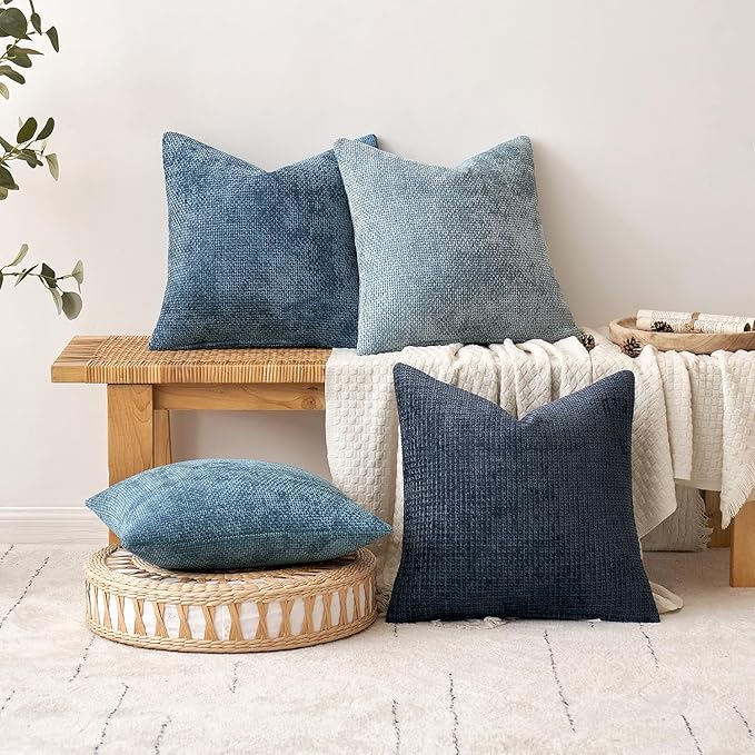 MIULEE Pack of 2 Couch Throw Pillow Covers 22x22 Inch Coastal Smoke Blue Modern Boho Accent Decorative Pillow Covers Soft Chenille Farmhouse Cushion Covers for Home Decor Bed Sofa Living Room
