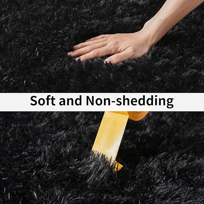 Soft Runner Rugs for Bedroom Hallways, 2 Packs 2x6 Black Fluffy Shag Throw Area Rug Non Slip for Bedside Dorm, Long Shaggy Furry Carpet for Nursery Living Room