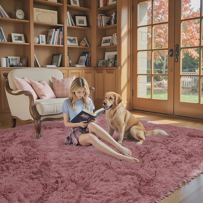 8x10 Area Rugs for Living Room Bedroom, Large Area Rug Shaggy Carpet Soft Plush Furry Bedside Rug, Rugs for Home Decor (Blush, 8 x 10)