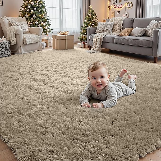 5x7 Area Rugs for Living Room: Soft Fluffy Shag Gray Camel Rugs for Bedroom, Non-Slip Large Fuzzy Plush Rug Indoor Floor Carpet for Nursery Kids Boys Girls Room, Dorms, Playroom, Modern Home Decor