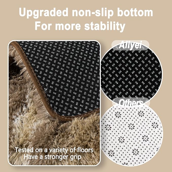 Soft Runner Rugs for Bedroom Hallways, 2x4 Abstract Brown Fluffy Shag Throw Area Rug Non Slip for Bedside Dorm, Long Shaggy Furry Carpet for Nursery Living Room