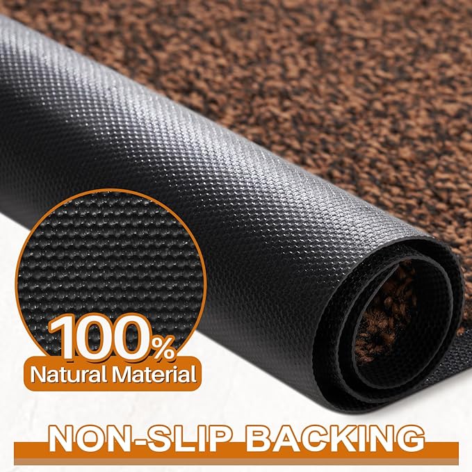 Mibao Front Door Mat, Dirt Trapper Welcome Mat for Outdoor Indoor, Non-Slip Waterproof Doormat, Durable Machine Washable Low Profile Entry Rug for Back Door Outside Patio Porch, 32" x 20", Brown