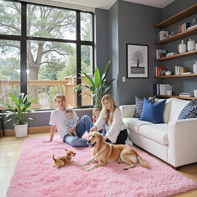 Super Soft Shaggy Area Rugs for Bedroom 4x6 Feet, Shaggy Plush Living Room Shag Furry Floor Rugs, Non-Shedding Indoor Rugs for Living Room Decor(4 x 6, Pink)