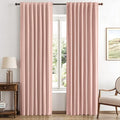 MIULEE 100% Blackout Linen Curtains for Bedroom, Blush Pink Solid Luxury Decor Thermal Insulation Room Darkening Drapes for Living Room Nursery Back Tab Rod Pocket 42 x 90 Inches, 2 Panels