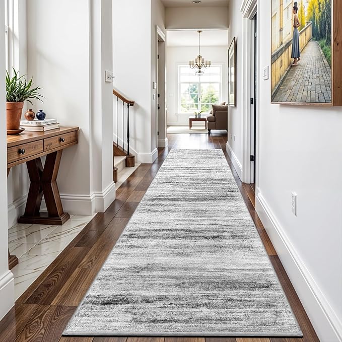 3x15 Washable Runner Rug for Hallway: Extra Long Runners for Entryway Living Room Dining Room - Stain and Water Resistant Rugs with Non-Slip Backing - Soft Low-Pile Carpet Grey