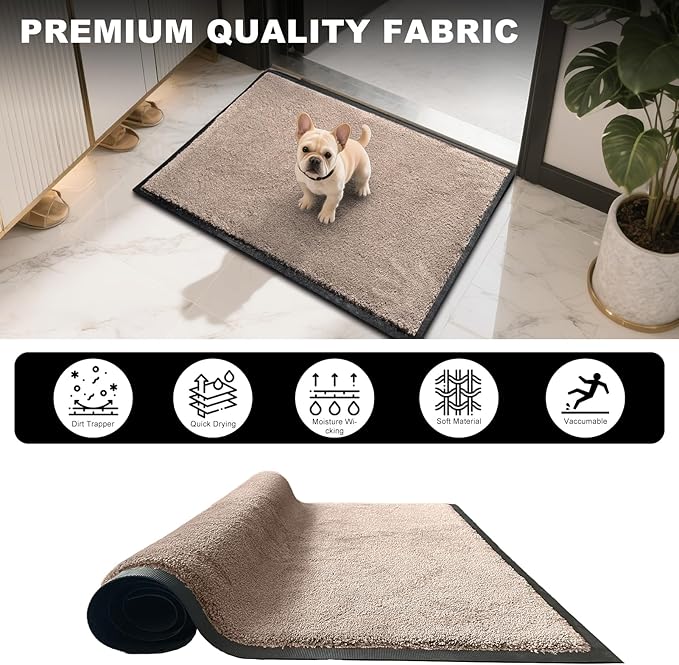 Mibao Dirt Trapper Door Mat for Indoor Outdoor, Waterproof All-Season, All-Weather Doormat, Heavy Duty Non-Slip Entrance Rug, Low Profile Absorbent Entrance Mat Carpet, 72" x 24", Beige