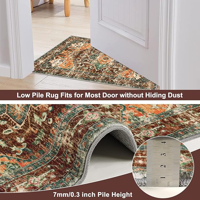 Yamaziot Washable Runner Rug, 3x6 Non-Slip Boho Vintage Hallway Rug with Rubber Backing, Low Pile Faux Wool Distressed Carpet Runner for Bedroom, Kitchen, Laundry, Entrance