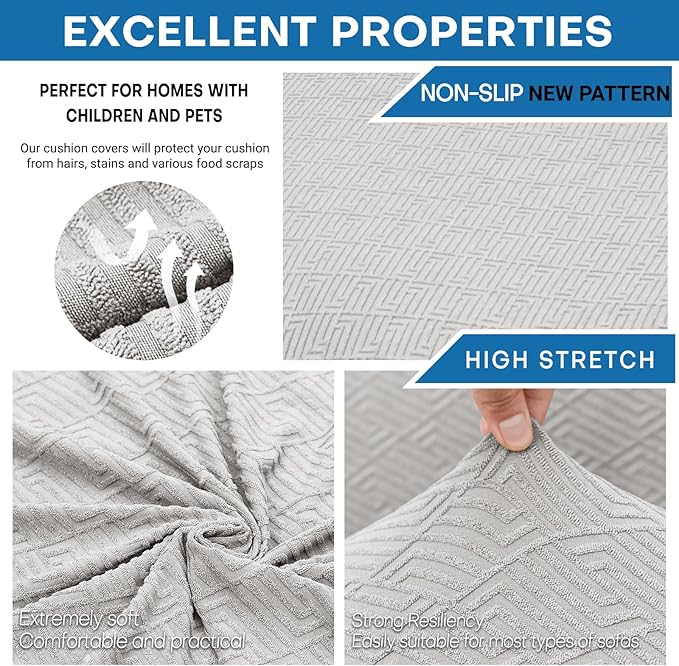 XINEAGE Couch Cushion Covers Seat Cushion Cover Thick Stretch Sofa Slipcovers 1 Piece Individual Couch Covers with Elastic Bottom(Single Seat Cushion/Backrest,Silver Grey)