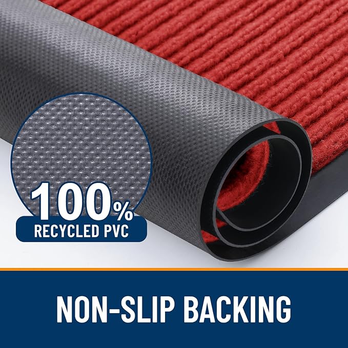 OLANLY Front Door Mat Indoor Outdoor Entrance, Waterproof Heavy Duty Doormat, Fade Resistant, Low Profile, Easy Clean Patio Porch Welcome Floor Mats for Entry, 35x30, Red