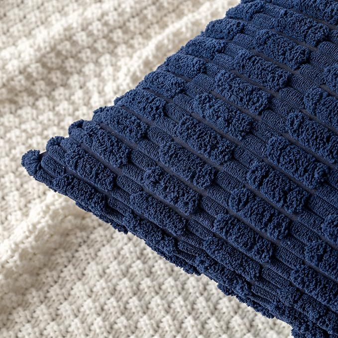 MIULEE Pack of 2 Corduroy Decorative Euro Sham Throw Pillow Covers 26x26 Inch Soft Boho Striped Pillow Covers Modern Farmhouse Home Decor for Summer Coastal Sofa Living Room Couch Bed Dark Blue