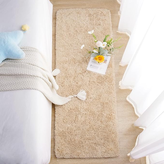 Chicrug Soft Runner Rugs for Bedroom Living Room Plush Fluffy Rug 2x5 Feet, Shag Furry Area Rug Carpet Non Shedding for Nursery Children Kids Girls Room Home Decorative, Camel
