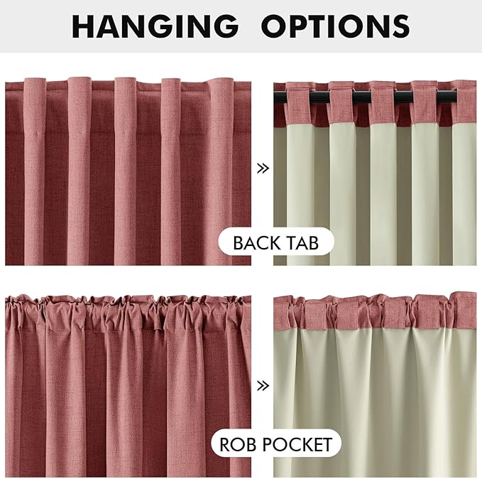 MIULEE 100% Blackout Linen Curtains for Bedroom, Dusty Rose Solid Luxury Decor Thermal Insulation Room Darkening Drapes for Living Room Nursery Back Tab Rod Pocket 42 x 90 Inches, 2 Panels
