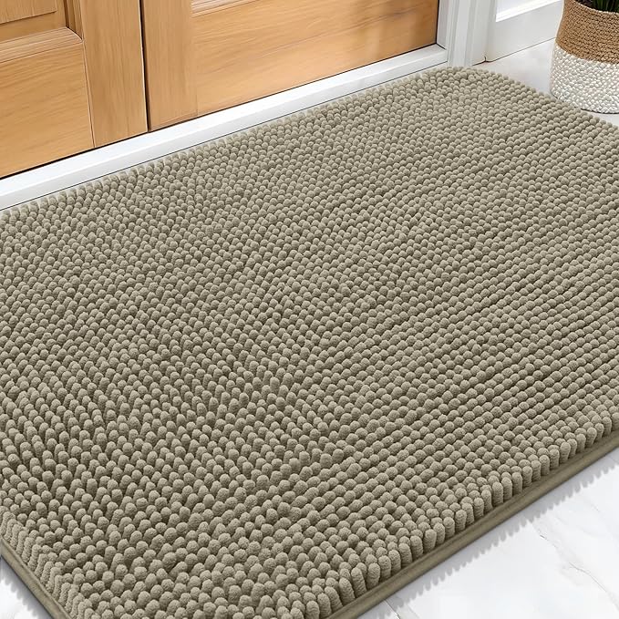 OLANLY Dog Door Mat for Muddy Paws 32x20, Absorbs Moisture and Dirt, Absorbent Non-Slip Washable Doormat, Quick Dry Chenille Mud Mat, Entry Indoor Entryway Carpet for Inside Floor, Warm Taupe