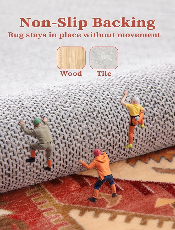 SERISSA Boho Washable Runner Rug, 2x5 Rug Runner Non-Slip Vintage Red Hallway Kitchen Runner Rug Ultra Soft Print Distressed Floor Carpet Runner for Bedroom Bathroom Laundry Living Room
