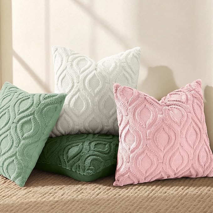 decorUhome Throw Pillow Covers 26x26 Inch Set of 2, Soft Plush Faux Wool Pink Solid Couch Pillow Covers, Accent Euro Sham Farmhouse Neutral Square Pillow Cases for Sofa Bed Living Room