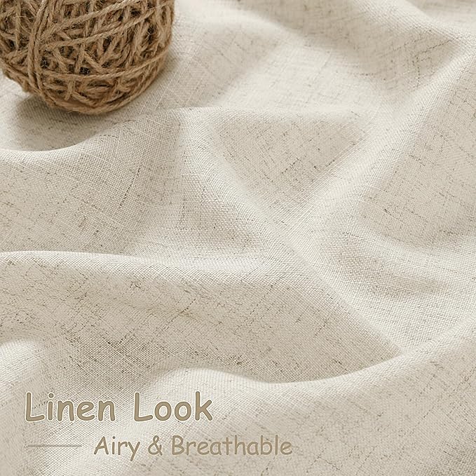 Nanspring Vanilla Linen Curtains for Living Room 63 Inch Length Luxury Light Filtering Semi Sheer Curtain Back Tab Modern Farmhouse Decor Elegant Coastal Drapes for Bedroom Office 52x63, 2 Panels