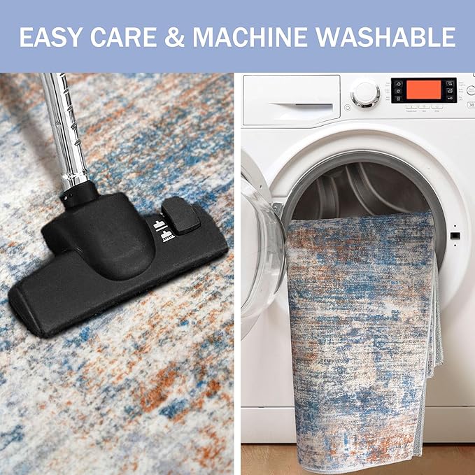 IOHOUZE Abstract Runner Rug 2x12 Ft Washable Runners for Hallways, Non Slip Kitchen Runner Printed Faux Wool Entryway Runner Indoor, Modern Abstract Floor Carpet for Hall Kitchen, Blue Rust