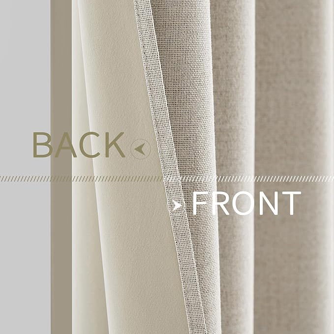 MIULEE Linen Blackout Curtains for Bedroom Thermal Insulated Birch Grommet Room Darkening Black Out Drapes for Living Room Nursery 52 x 54 Inch (2 Panels)