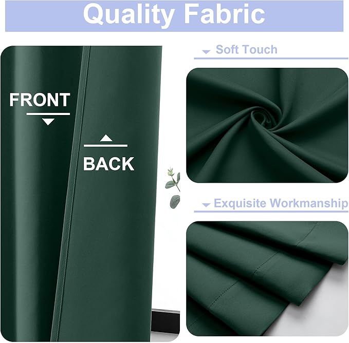 Simplebrand Ava Ever Green Blackout Curtains for Bedroom 84 Inch Length 2 Panels Set, Solid Thermal Insulated Privacy Living Room Window Treatment Curtains Blackout Drapes, W40 x L84 Inch, Ever Green