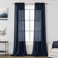 Navy Blue Linen Curtains 102 Inches Long for Living Room 2 Panel Set Back Tab Rod Pocket Indigo Semi Sheer Curtains Light Filtering Burlap Extra Long Drapes Farmhouse Decor for High Window 40x102