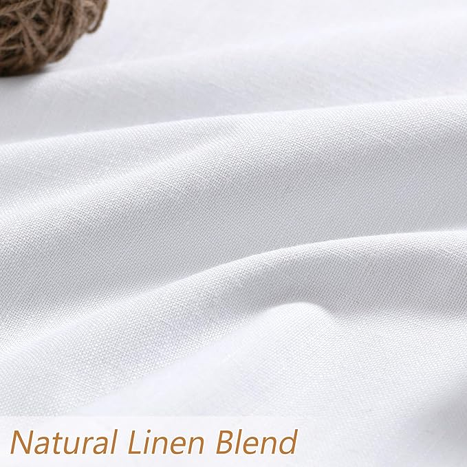 Guken White 100% Blackout Linen Curtains 144 Inch Length 2 Panels Set for Living Room Bedroom Back Tab Thermal Insulated Black Out Drapes Room Darkening Window Curtains