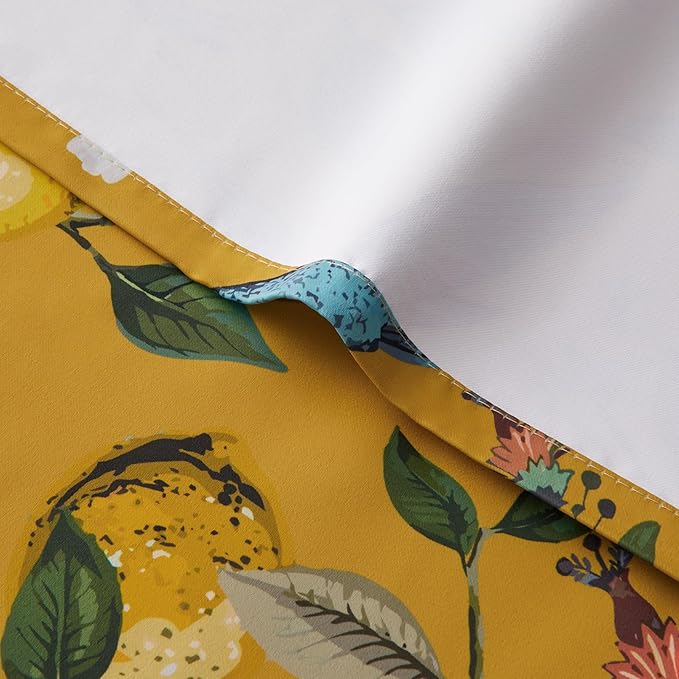 Topfinel 102 Inches Long Mustard Yellow Luxury Curtains for Living Room Bedroom, Blackout Vintage Art Deco Victorian Curtains Floral Lemon Hummingbird Printed Grommet Drape 102 Inch Length