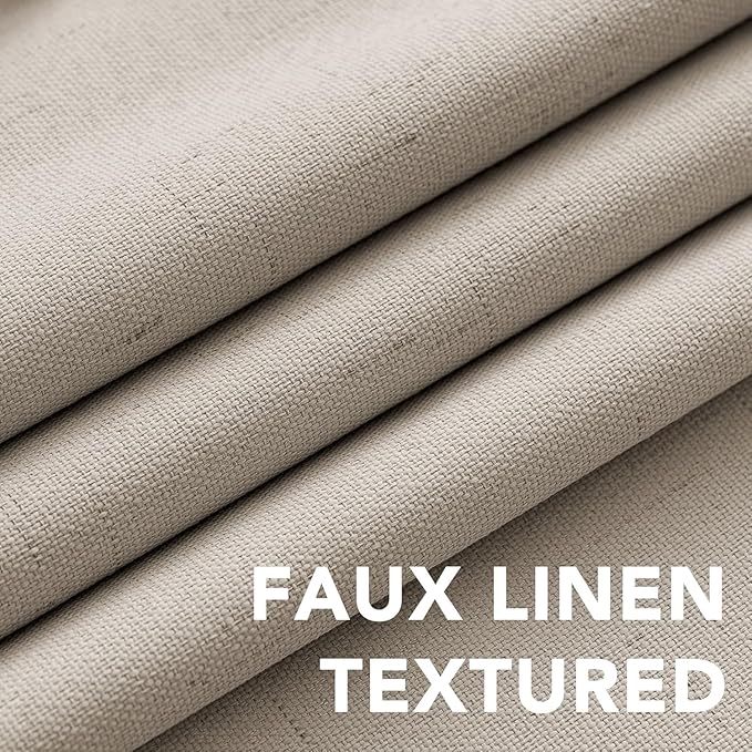 H.VERSAILTEX Linen Curtains 100% Blackout Curtains for Bedroom 90 inch Long Full Light Blocking Nature Linen Blended Window Curtains for Living Room Nickel Grommet (2 Panels, Cobblestone)