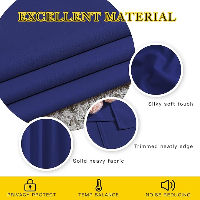 NICETOWN Blackout 102 inch Curtains for Living Room, Grommet Thermal Curtains Room Darkening Window Treatments Sound Reducing for Bedroom, Navy Blue, 2 Panels, W52 x L102