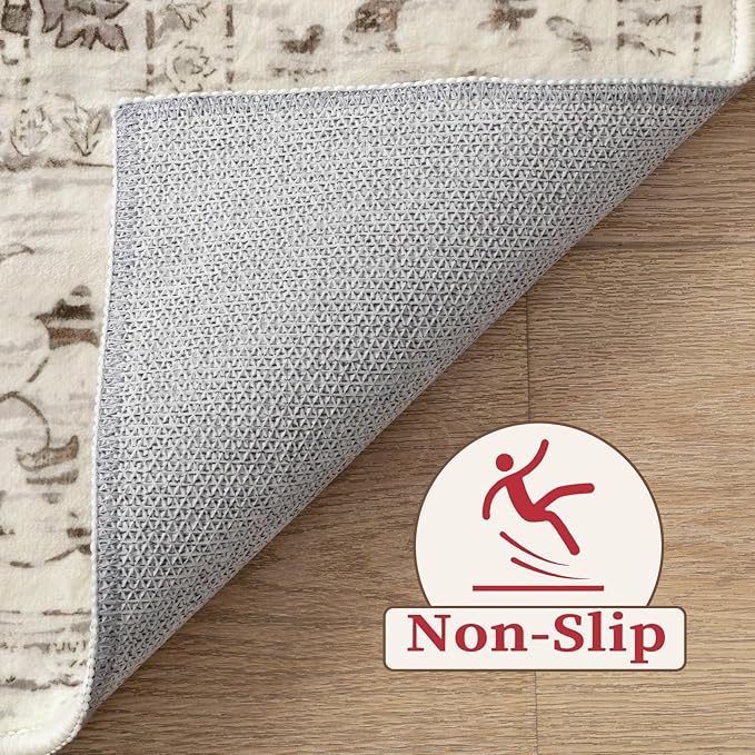 SERISSA Boho 8x10 Area Rugs, Washable Vintage Large Living Room Rug Non-Slip, Ultra Soft Oriental Print Distressed Farmhouse Earth Tone Carpet for Dining Room Bedroom Dorm Office Home Decor