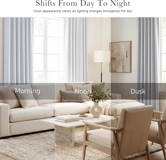 PONY DANCE Grayish White Curtains - Room Darkening Window Drapes for Kitchen/Bedroom with Back Tab/Rod Pocket Top Home Decoration, 42 Inches Wide by 54 Inches Long, 2 PCs