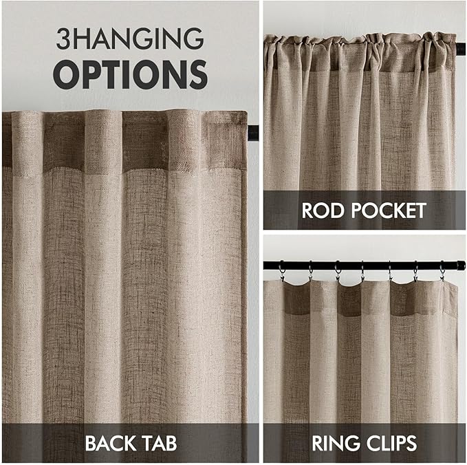MIULEE Taupe Grey Linen Curtains 72 Inch Length 2 Panels for Bedroom Living Room, Soft Linen Textured Window Drapes Semi Sheer Light Filtering Back Tab Rod Pocket Farmhouse Modern Burlap Look Decor